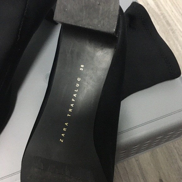 - Zara Black Ankle Sock Square Heel Booties - Picture 4 of 5